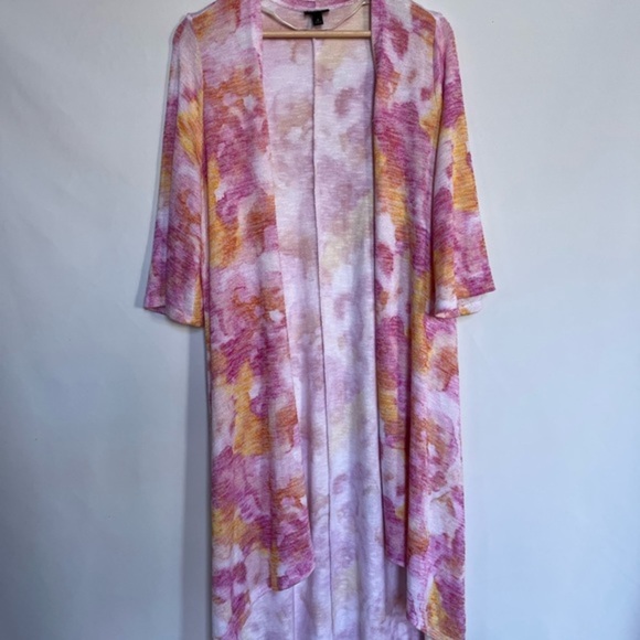 Torrid Multi Watercolor Pink, Orange Hacci Kimono 3/4 Sleve Size 0 (L/120) - Picture 6 of 11